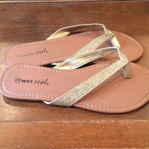 Wet seal gold glitter sandals size 9
